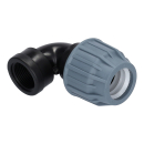 PP-Klemmkupplung mit schwarzem Fittingkörper und blauer Verschraubung vor weißem Hintergrund. Die Darstellung dient als neutrales Produktfoto und repräsentiert eine beliebige Ausführung der Klemmkupplungsserie.